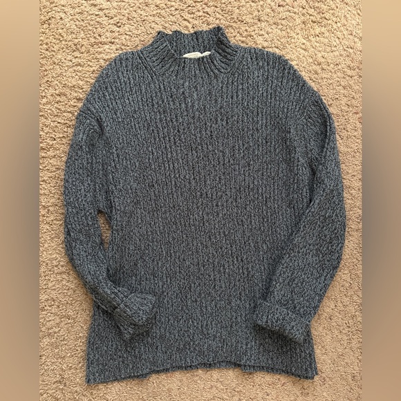 St John’s Bay 100% Cotton Oversized Mockneck Marled Blue Grandpa Sweater - Picture 2 of 7